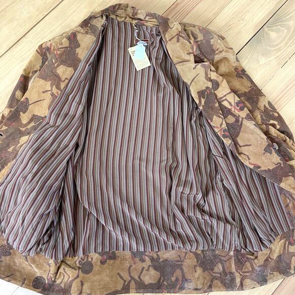 Vintage 80s Novelty Camels Men Fighting War Suede Leather Coat Elegance Boutique - Picture 15 of 15